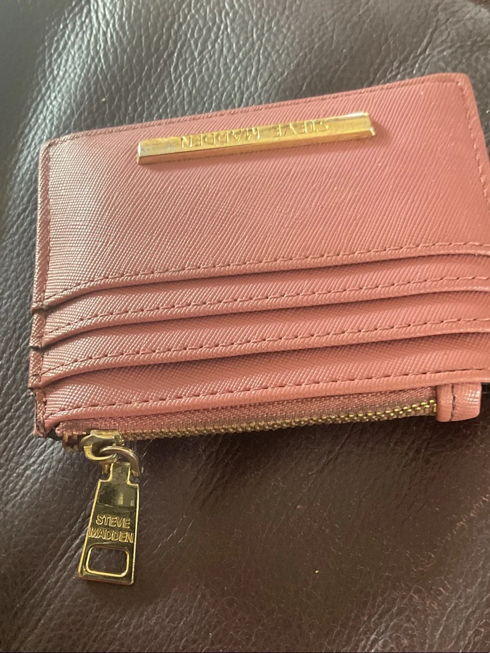 Steve Madden Rose Pink Card Slot Wallet with Gold Accent approx 4” x 3”
